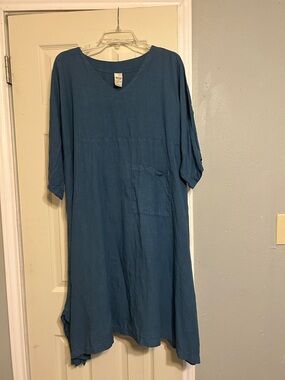 50% off sale🥂 Match Point blue linen dress asymmetrical